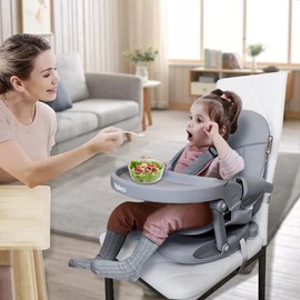 YOLEO Baby High Chair Booster Seat for Dining Table, Foldable High Chairs with Adjustable Heights, Travel Booster Seat with Removable Tray