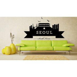 Wall Decals Decor City Skyline Decal-Seoul-Korea-Vinyl-Sticker-Mural-Wall Art-World Decal-Panorama-Home-Bedroom-Dorm Decor-Room NJS00
