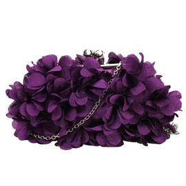MilyaDE Women's Clutch Flowers Elegant Bridal Bag Wedding Party Dress Bag Evening Bag Handbag with Chain Kiss Lock, A-purple