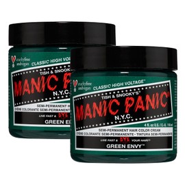 MANIC PANIC Green Envy Hair Dye - Classic High Voltage - (2PK) Semi Permanent Hair Color - Deep Emerald Green Dye with Blue Undertones - For Dark & Light Hair – Vegan, PPD & Ammonia Free