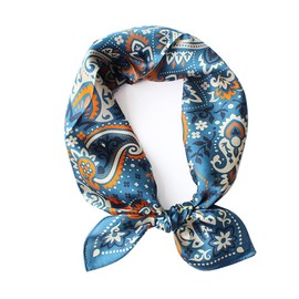 MEISEE Pure Natural Mulberry Silk Scarfs Women Small Square Scarf 21" x 21" Breathable Lightweight Neckerchief Printed Headscarf (Z2-Blue Orange Cashews)