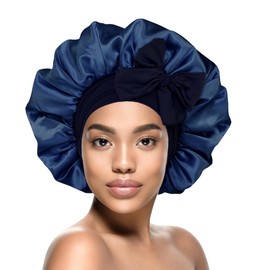 Bepaner Silky Satin Bonnet for Sleeping,Double Layer Silk Hair Bonnet Women Large Wide Soft Band Sleep Cap for Curly Hair Braids