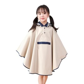 SATiNU Rainwear Raincoat Kids Cover, Poncho Type, For Kids, Unisex, Rain Gear, Includes Carrying Bag (A Beige, M)