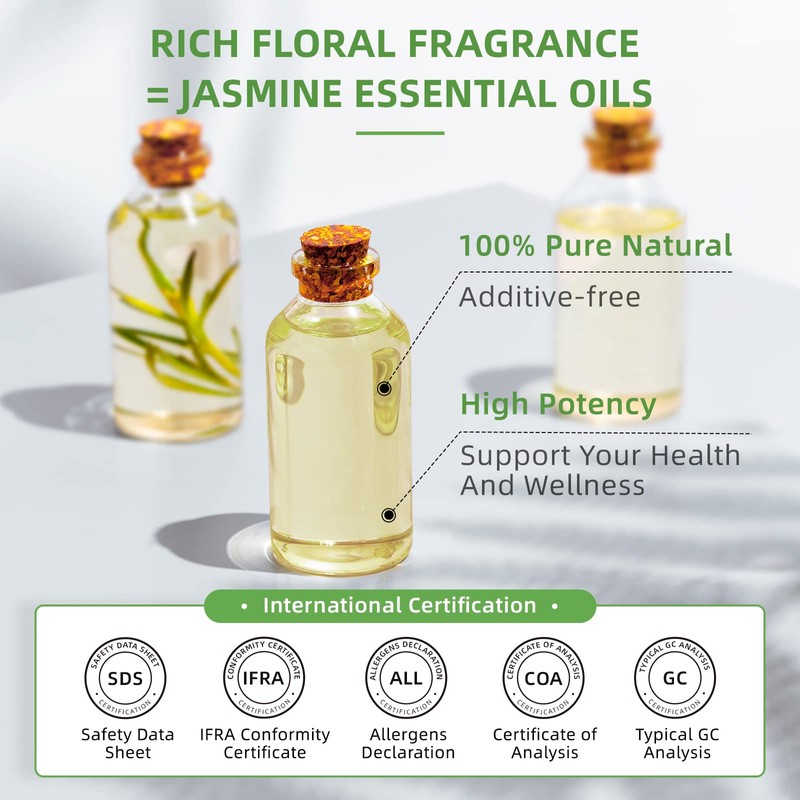HIQILI Jasmine Essential Oil for Diffuser, Sleep, Massage, Skin Care,