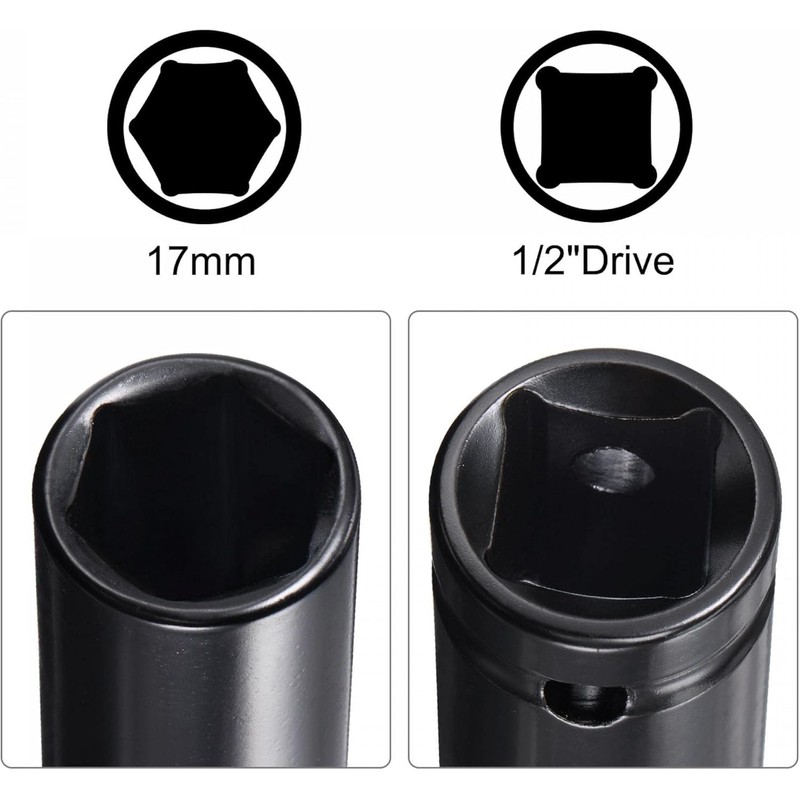 TA-VIGOR 1/2" Drive Socket Accessory Set, 17mm 6-Point Deep Impact