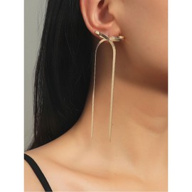 Gold Silver Bow Earrings for Women Bow Drop Dangle Earrings Long Tassel Snake Chain Earrings Ribbon BowKnot Dangle Earrings Wedding Statement Jewelry Gift for Women(Silver)