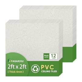 2ft x 2ft Printed Pro Ceiling Tiles Waterproof, Washable and Fire-Rated - High-Grade PVC Ceiling Tiles 24"x24" - Easy Drop-in Installation - Case of 12 (48 sq. ft.)