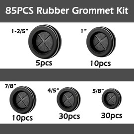 85PCS Rubber Grommet Kit 5 Sizes Double Sided Round Electrical Wire Gaskets Cable Protection Firewall Hole Drill Hole Synthetic Rubber Plug Assortment Set for Automotive, Plumbing, PC Hardware, Piano