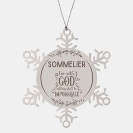Bible Verse Sommelier Christmas Ornament Gifts, to My Sommelier for with God Nothing Shall be Impossible Sommelier Gifts, Xmas Gifts for Sommelier Snowflake Ornament Decorations