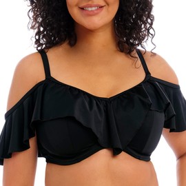 Elomi Plus Size Plain Sailing Ruffle Underwire Bikini Top 34G, Black