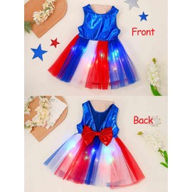 REETAN 4th of July Light Up Dress Independence Day Patriotic LED Costume for Girls Blue