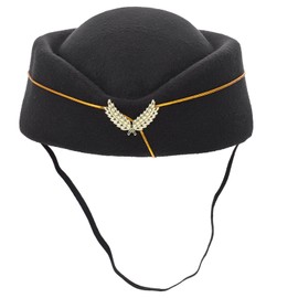 Operitacx Black Air Hostess Hat: Stewardess Costume Cap for Cosplay, Performance, and Decor - Vintage Flight Attendant Beret Hat for Women