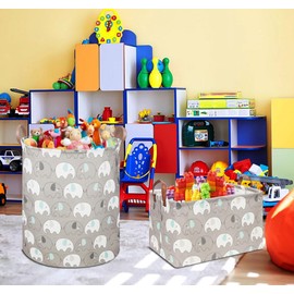 HKEC Rectangle Grey Elephant Storage Basket with Handles, Collapsible Kids Toys Bin,Cute Baby Storage Basket,Books Box,Gift Basket(Grey Elephant)
