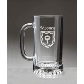 Mooney Irish Coat of Arms Glass Beer Mug (Sand Etched)