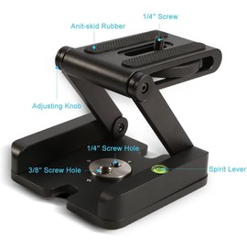 AngelReally Universal Quick Release Plate, Z Flex Tilt Tripod Head, Aluminum Folding Tilt Head Camera Bracket Tripod Ball Head with Spirit Level