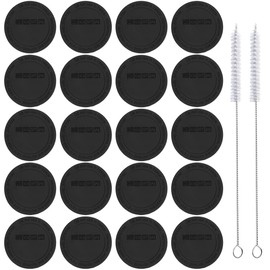 20 Pcs Rubber Bottoms for Sublimation Tumblers (2.2 Inch / 56mm), with 2 Cleaning Brush, Protective Anti-Slip Silicone Bottoms with Adhesive for Skinny Wine Tumblers Thermal Bottle Mason Jars, Black
