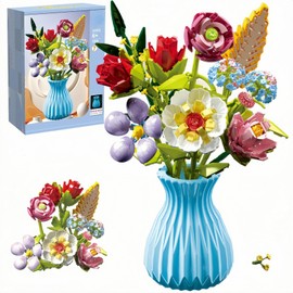 TANSAR Bouquet Kit with Vase, 691 Pieces Flower Building Blocks, Flower Bouquet Botanical Collection for Adults, Women, Office and Home Decoration, Gifts for Mother's Day, Valentine's Day, Birthday