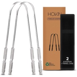 HOKIN Stainless Steel Tongue Scraper (2pcs) – Fights Bad Breath, 100% Metal for Men
