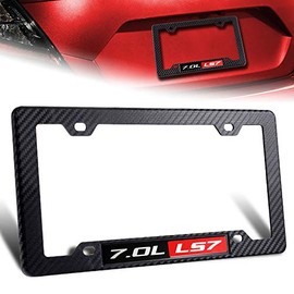 EPARTS 1 X Front Rear Universal US Size Car SUV Truck Carbon Fiber Look License Plate Frame Cover + 7.0L LS7 Emblem Badge Sticker