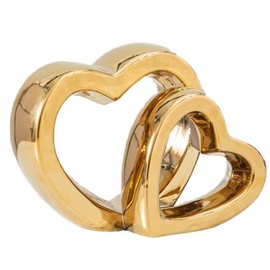 Anding Ceramic Sculpture Decoration Gold Double Heart Sculpture, Decorative Modern Art Centerpiece for Wedding Dinner Table Party Living Room Office Bedroom, Housewarming Gift（A9877 Gold