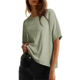Dokotoo Women's Tops for Women 2025 Loose Oversized Basic Tee Comfortable Soft Fabric Flattering Fit - Womenswear:_Meadow Mist Green_2XL