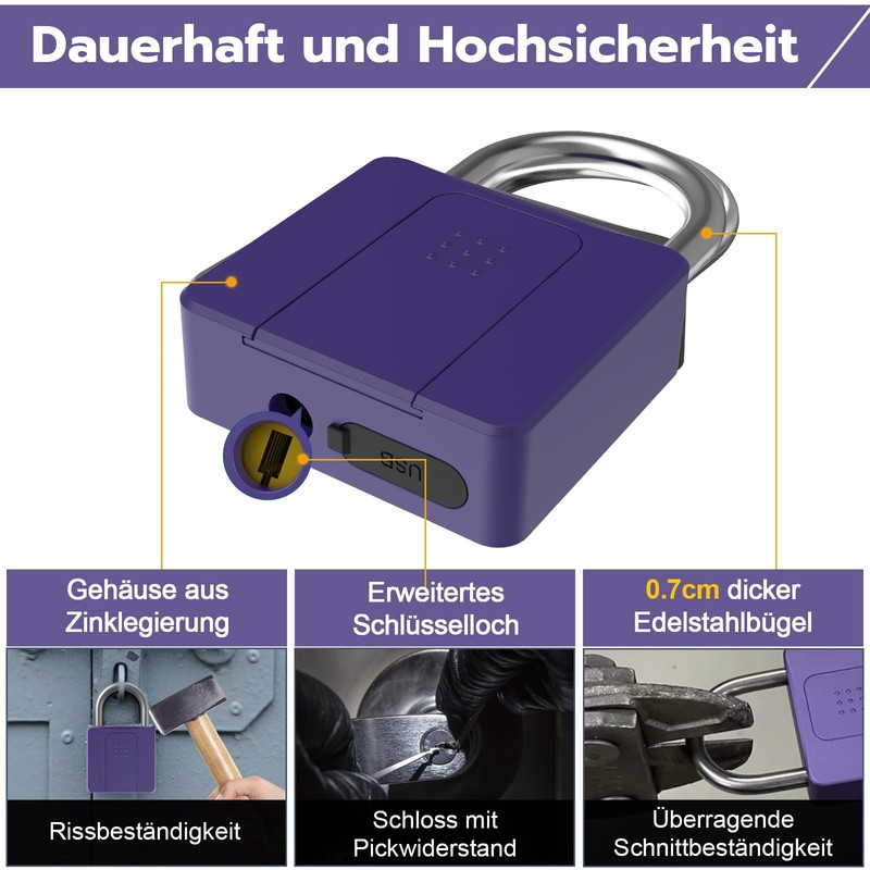 Padlock Fingerprint, Anweller Padlock, Lock with Key, Padlock Weatherproof, Fingerprint