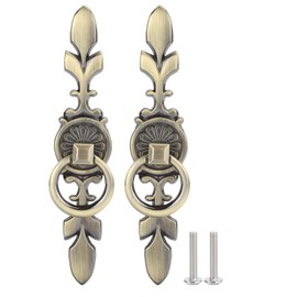 2 Sets Vintage Furniture Handles, Ring Drawer Handles, Zinc Alloy Retro Cabinet Handles for Home, Cupboard, Wardrobe, Door, Drawer (Bronze)