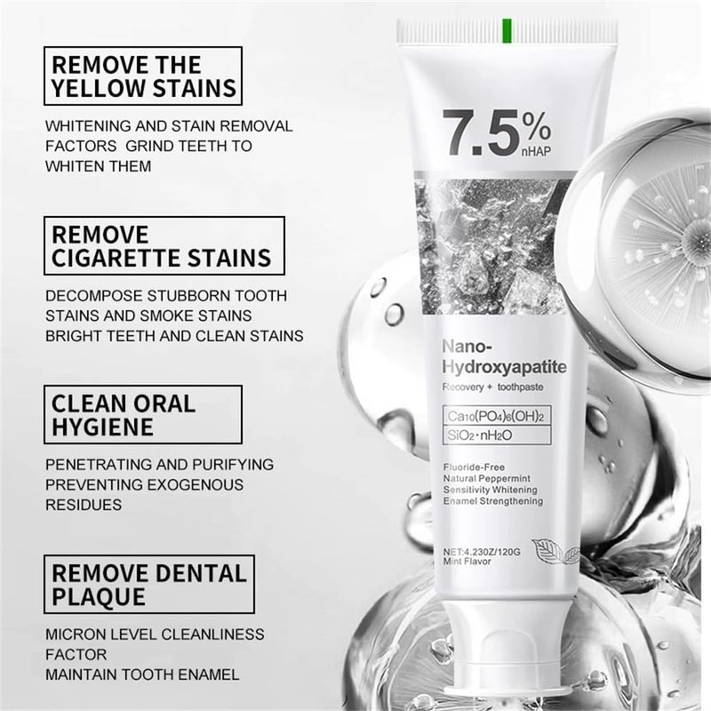 2-Pack 7.5% Hydroxyapatite Toothpaste, Fluoride-Free for Sensitive Teeth - Enamel