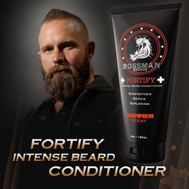 Bossman Fortify Intense Beard Conditioner - Shower Beard Wash, Moisturizer and Beard Softener for Men - Beard Growth Products - Made in USA (Hammer Scent)
