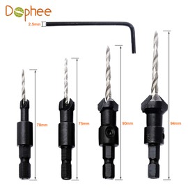 Dophee 4Pcs Countersink Drill Bit Set ustable 1/4inch Hex Shank Power Tools and HSS Quick Change Drill Bit Woodworking Chamfer Tool #6#10#13#16