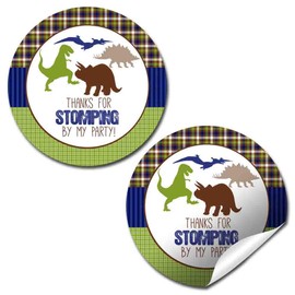 Dino-Mite Dinosaur Stomping By Birthday Party Thank You Sticker Labels for Boys, 40 2" Party Circle Stickers by AmandaCreation, Great for Party Favors, Envelope Seals & Goodie Bags