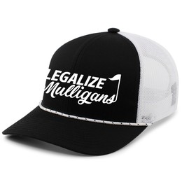 Trenz Shirt Company Funny Golf Legalize Mulligans Men's Embroidered Mesh Back Trucker Hat-Black/White Rope