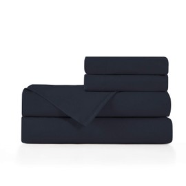 BASIC CHOICE Brushed Microfiber Bed Sheet Set, Navy, King, 4 Pieces