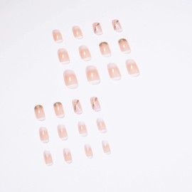 Clataly 24 Pcs Butterfly Stars Gradual Fake Nails Nude Pink False Nails Rhinestone Flowers Press on Nails Full Cover Fake Nails for Women and Girls (E)