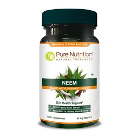 Pure Nutrition Neem Capsules 700mg. (Equivalent to 2600mg Neem Leaf Powder and Bark Powder) Non GMO | Once Daily | 60 Days Supply.
