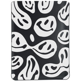 MAYCARI Slim Black Waterproof Laptop Sleeve Bag 15 Inch-15.4 Inch, Light Weight Fuax Leather Protective Laptop Sleeve Case, Aesthetic Funny Face Print 15 Inch-15.4 Inch Case for Girls Women Boys