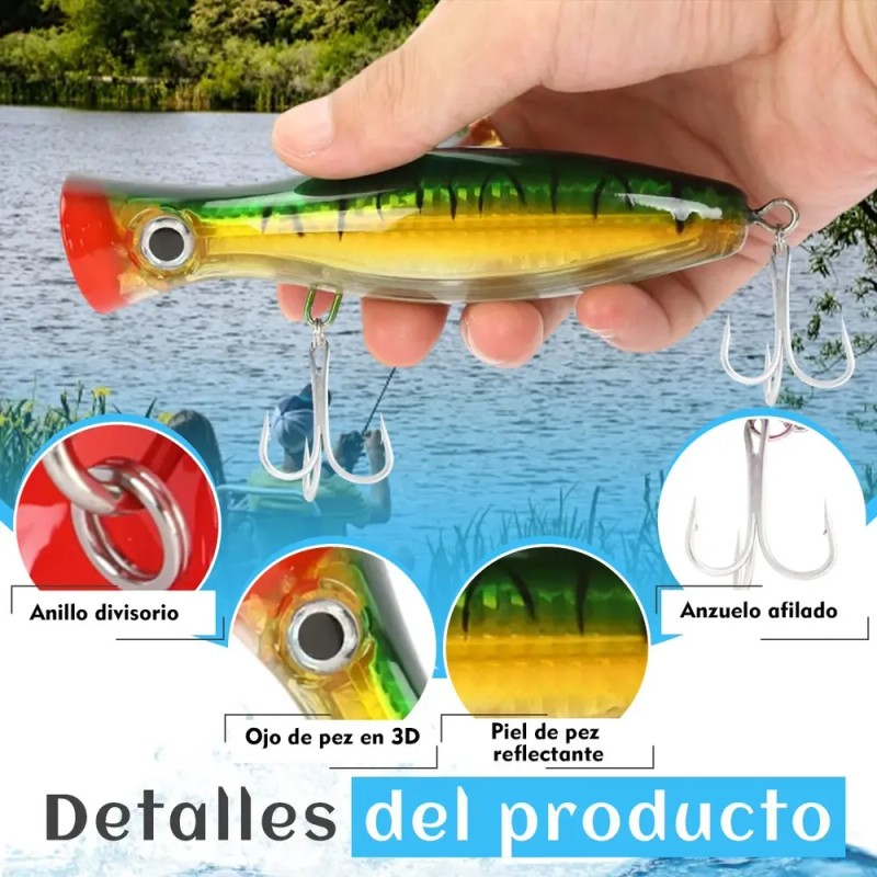 5 Señuelos Popper De 43g Kit Pesca Superficial Mar Playa