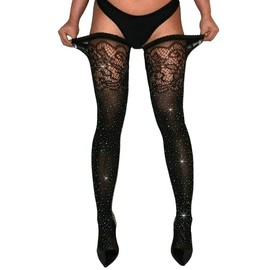 AROOMVE Women's Sparkle Rhinestone Stocking Sexy Shiny Socks Over Knee High Stocking
