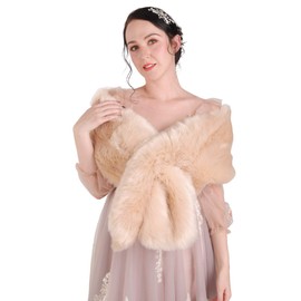 fxmimior Sleeveless Faux Fur Shawl Wedding Fur Wrap Bridal Fur Stole(Apricot)