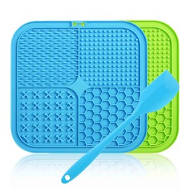 Baoswi 2 Pack Licking Mat for Dogs and Cats with Suction Cups for Dog Anxiety Relief, Perfect for Large Small Dog Puppy Bathing Grooming Boredom Stimulating (Blue&Green+1 Spatula)