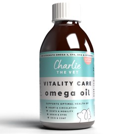 CharlieTheVet Vitality Care Omega 3 Fish Oil Supplement for Dogs, EPA 810mg & DHA 540mg per 5ml, with Vitamin E, for Skin, Joint & Heart Health