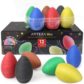Arteza Kids Sidewalk Chalk, Set of 12, Easy-to-Hold Egg-Shaped Washable Chalk, Art Supplies for Spring and Summer Activities, Outdoors, and Chalkboard Art