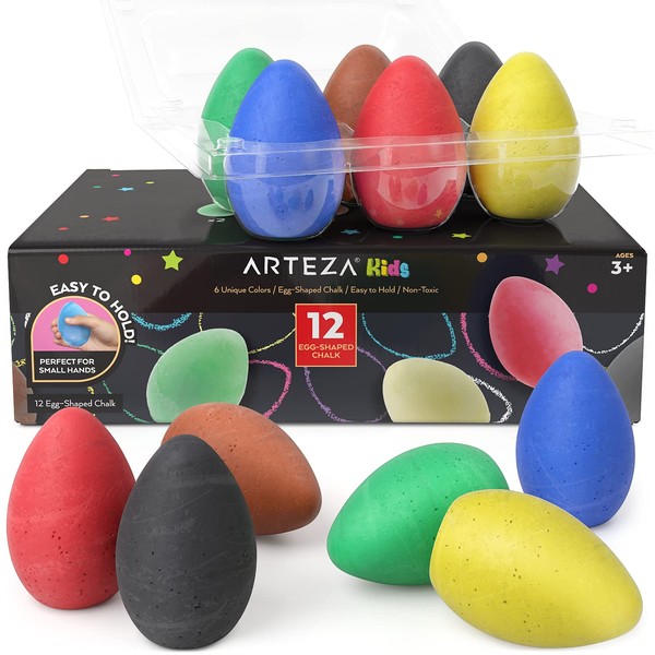 Arteza Kids Sidewalk Chalk, Set of 12, Easy-to-Hold Egg-Shaped Washable