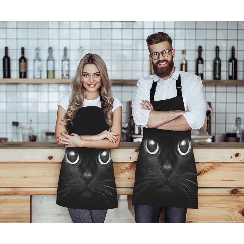 Moslion Black Cat Apron,Cool Cat Head with Bright Eye Black