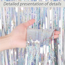 2 Pack Silver Metallic Tinsel Foil Fringe Curtains 3.28 FT X 8.20 FT Party Streamers Backdrop Birthday Door Streamers for Birthday Graduation Bachelorette Party Decorations