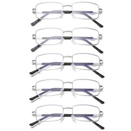 Hubeye 5 Pack Lesebrille aus Metall für Herren Anti-Blau Sehhilfe Rechteckiger Männer Brillen Federscharniere Blaulicht Blockierende Computer Lesehilfe 1.00