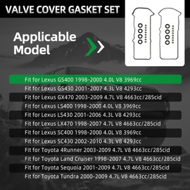 Riyhch Valve Cover Gasket Set VS50592R for Toyota 4Runner/Sequoia/Tundra/Land Cruiser, for Lexus GS400/LS400/SC400/GS430/GX470/LS430/LX470/SC430, 1998-2009, 4.0L 4.3L 4.7L, for 1UZ-FE/2UZ-FE /3UZ-FE