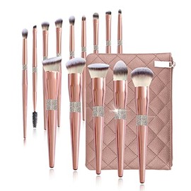 Juego de brochas de Maquillaje, 14 Piezas, Juego de brochas de Maquillaje con Incrustaciones de Diamantes, Herramienta de Mezcla de cosméticos, Base de Polvo, Rubor, resaltado, Sombra de Ojos,