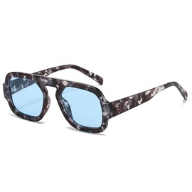 YAMEIZE Retro Square Aviator Sunglasses for Women - Men Vintage 70s Classic Sunglasses UV400 Protection, Leopard Blue