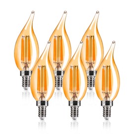 ALAMPEVER E12 LED Bulbs, Dimmable Chandelier Light Bulbs 40 Watt Equivalent, Flame Tip CA11 Candelabra Light Bulbs 4W, Amber Glass,2200K Warm White, 330LM, 6 Pack